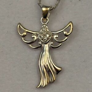 Elegant Angel Pendant Necklace in 925 Sterling Silver with 3 diamonds